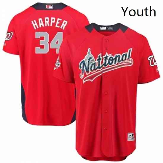 Youth Majestic Washington Nationals 34 Bryce Harper Game Red National League 2018 MLB All Star MLB Jersey